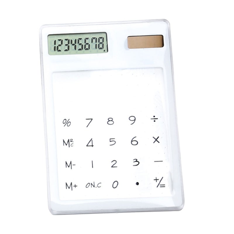 Solar Powered Calculator Touch Screen 8 Digit LCD Display Portable Transparent Calculator for Office School Home White - Image 1