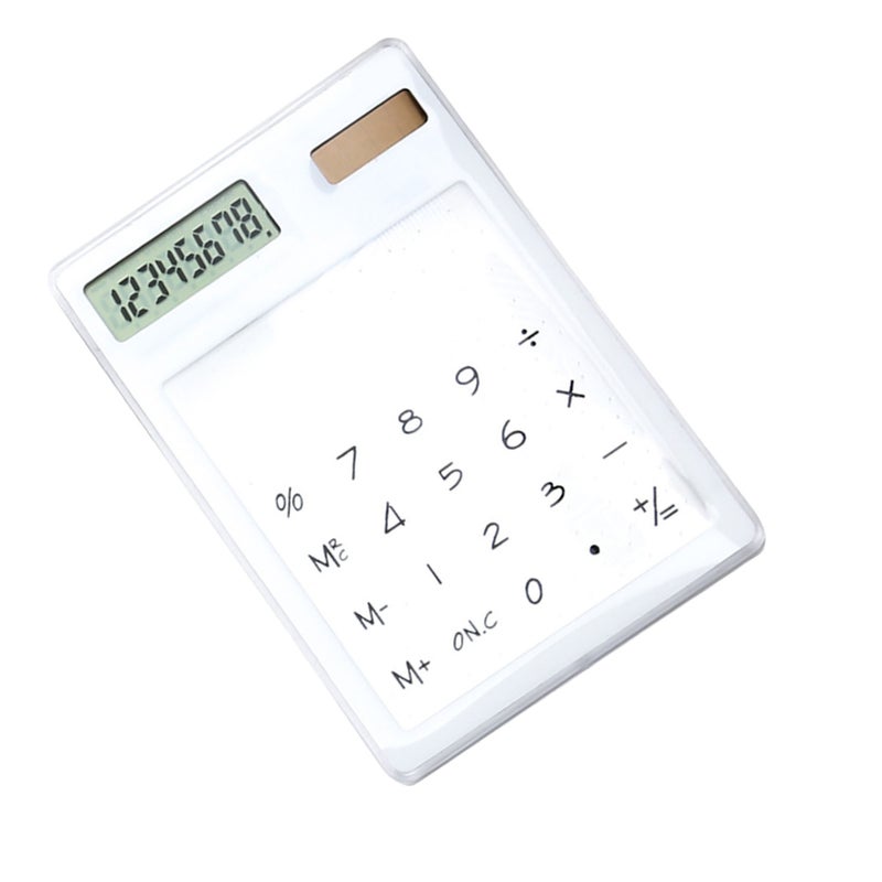 Solar Powered Calculator Touch Screen 8 Digit LCD Display Portable Transparent Calculator for Office School Home White - Image 2
