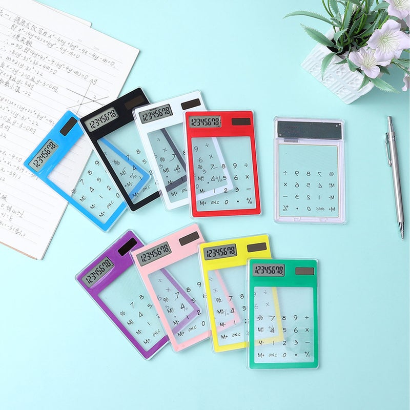 Solar Powered Calculator Touch Screen 8 Digit LCD Display Portable Transparent Calculator for Office School Home White - Image 5