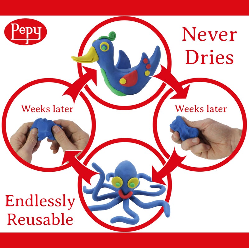 Pepy Reusable and Non-Drying Oil-Based Plasticine Modeling Clay, Primary Colors, 1 Pound, Sulfur-Free & Non-Toxic, Great for Kids, Beginners, and Artists, Perfect for Arts and Crafts Projects - Image 2