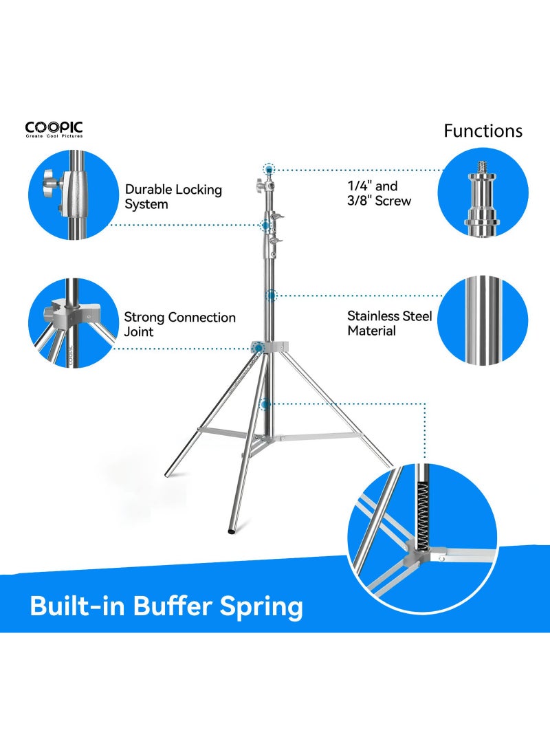 كوبيك حامل إضاءة COOPIC L-280M من الفولاذ المقاوم للصدأ، بطول 280 سم (110 بوصة)، شديد التحمل، مزود بنابض امتصاص الصدمات ومحول عالمي من 1/4 بوصة إلى 3/8 بوصة، مناسب لصناديق الإضاءة الناعمة في الاستوديوهات، ووحدات الإضاءة الأحادية، وغيرها. - Image 2