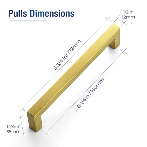 JOY DECOR 40 Pack Cabinet Handles Gold Cabinet Pulls 614 Inch Kitchen Handles Square Drawer Pulls Stainless Steel Drawer Hardware Handles 160mm Hole Centers - Image 3