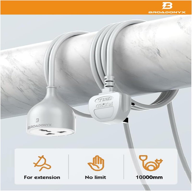 BROADONYX Power Strip Extension Cord 10M 1 Way Universal Socket with Pure Copper Wire Heavy Duty 2500W 10A uk Plug Long Cable Surge Protector for Home, Office, Appliances & Chargers - Image 3
