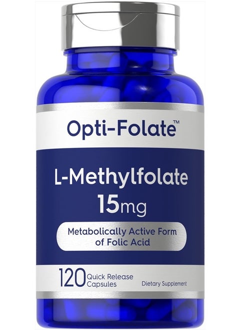 L Methylfolate 15mg | 120 Capsules | Value Size | Max Potency | Optimized and Activated | Non-GMO, Gluten Free | Methyl Folate, 5-MTHF | by Opti-Folate
