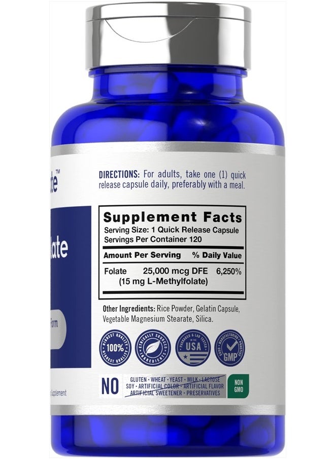 CARLYLE - L Methylfolate 15mg | 120 Capsules | Value Size | Max Potency | Optimized and Activated | Non-GMO, Gluten Free | Methyl Folate, 5-MTHF | by Opti-Folate - Image 1