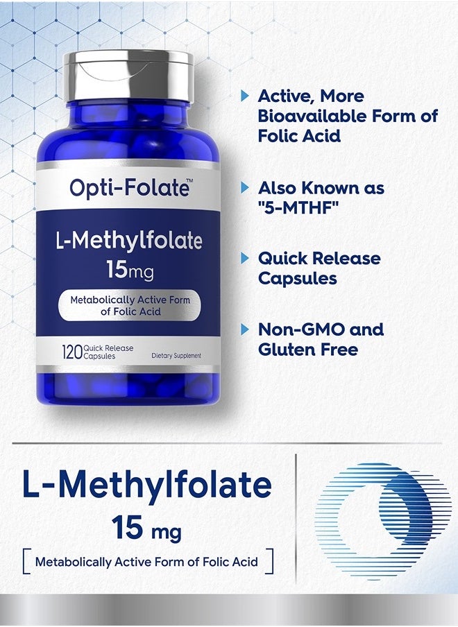 CARLYLE - L Methylfolate 15mg | 120 Capsules | Value Size | Max Potency | Optimized and Activated | Non-GMO, Gluten Free | Methyl Folate, 5-MTHF | by Opti-Folate - Image 1