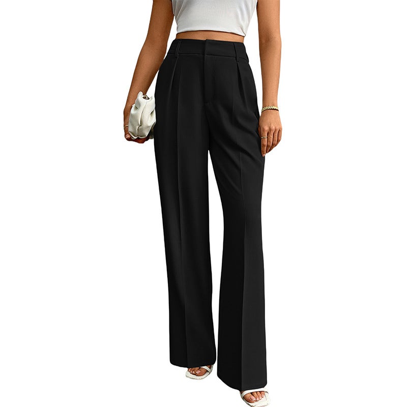 Europe and the United States cross-border high waist suit pants Amazon new womens casual loose straight business commuter wide leg pants women Black 