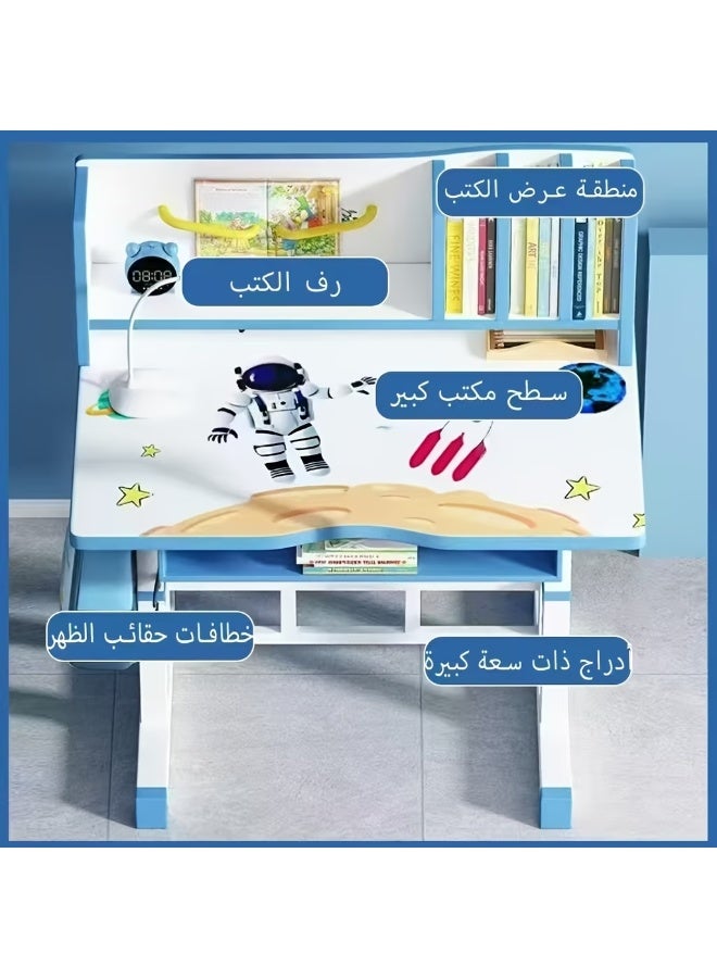 طقم مكتب دراسة وكرسي قابل للتعديل للأطفال باللون الأزرق مع رف كتب ودرج تخزين 70×45×106 سم - Image 3