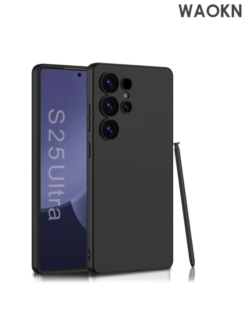 WAOKN Slim Fit Case for Samsung Galaxy S25 Ultra 5G, Camera Lens Full Protection, Soft TPU Thin Protective Phone Cover with Matte Finish, Matte Back Shockproof Case (Cool Black) - Image 1