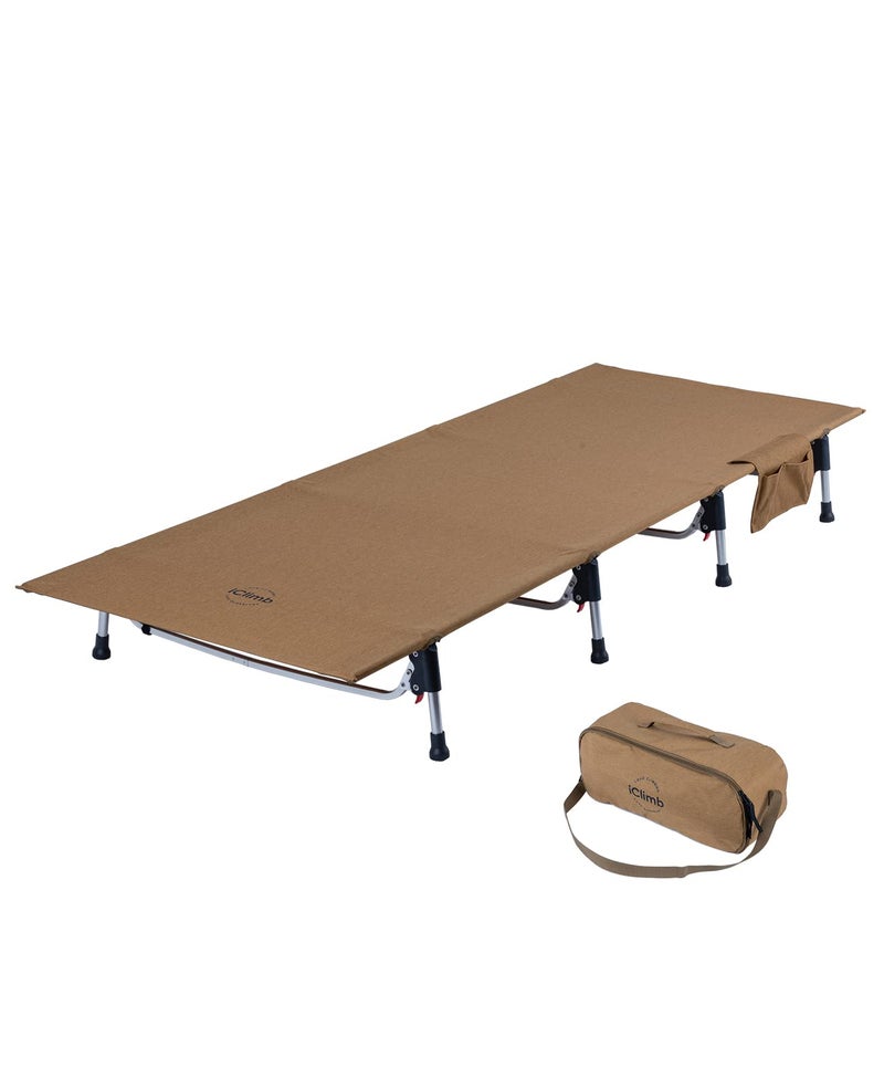 iClimb Super Easy Assemble Folding Cot Ultralight Compact Heavy Duty with Carry Bag for Adults Camping Backpacking Brown