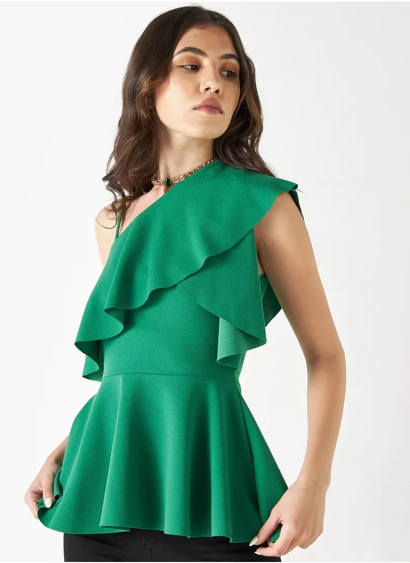 فاف Ruffled Single Shoulder Peplum Top