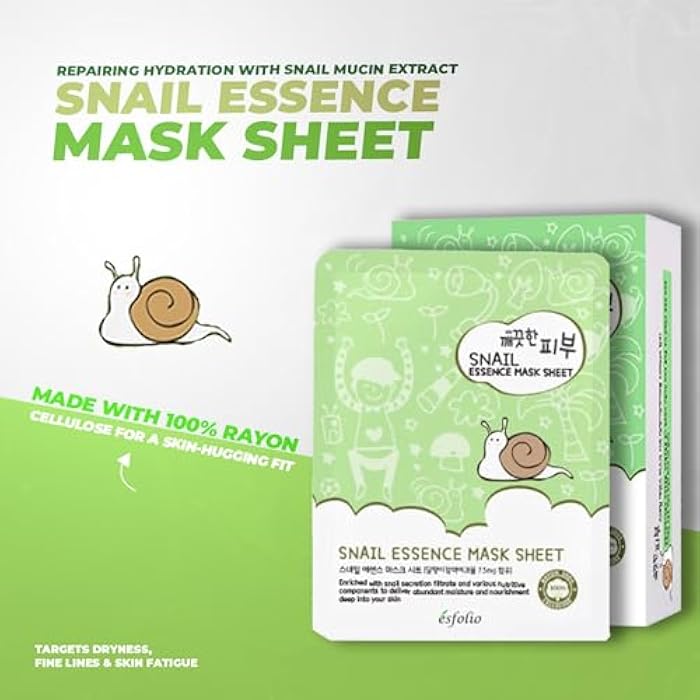 esfolio Snail Essence Mask Box – Hydrating & Repairing Sheet Masks, Korean Skincare for Moisturizing, Soothing, and Skin Renewal, Anti-Aging Face Mask for All Skin Types (Pack of 10) - Image 2