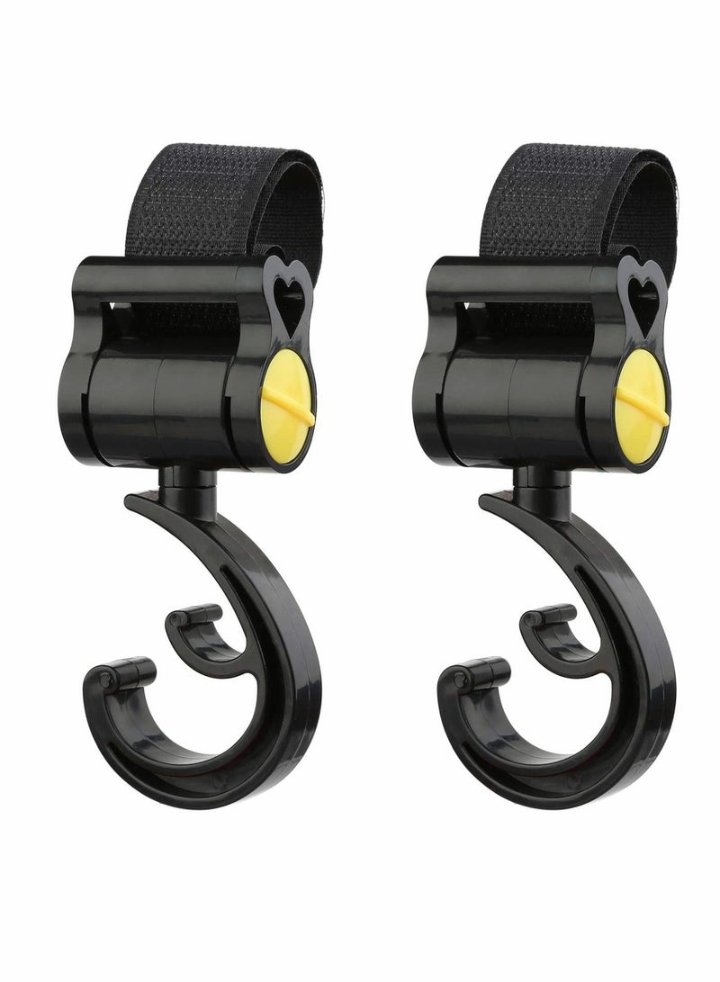 SOLARAE Stroller Hooks Multifunction Baby Rotating Buggy Clips Hanger Universal Pram Hookfor Pushchair Stroller Shopping Bag Hanging Your Shopping Bags and Totes 2 Pcs - Image 1