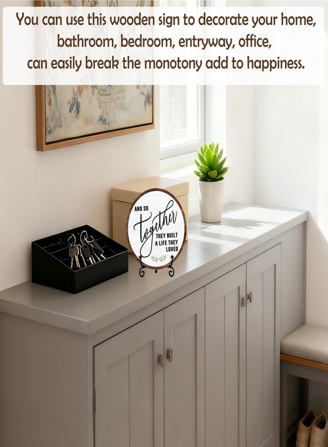 Zmyollo Home Desk Decor Sign, Rustic Wooden Sign, Together They Built A Life They Loved Wood Sign, Decorations For Home Tabletop, Gifts For Family Friend, Wooden Round With Stand-05 - Image 3