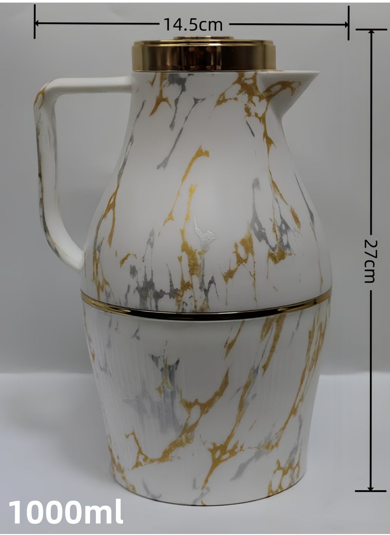 nihao - Large Capacity Thermos Flask, Thermos lask Glass Liner Thermos Flask, 1000ML, Marble Color - Image 1