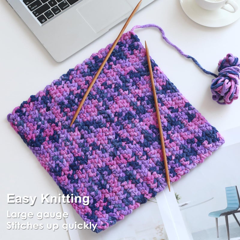 Knyteruna #6 Super Bulky Blanket Yarn for Crocheting - 4 Skeins(Each 10.5oz/300g, 220yds/201m), Chunky Chenille Thick Plush Big Soft Yarn for Crocheting Knitting Blankets, Multi Purple - Image 4