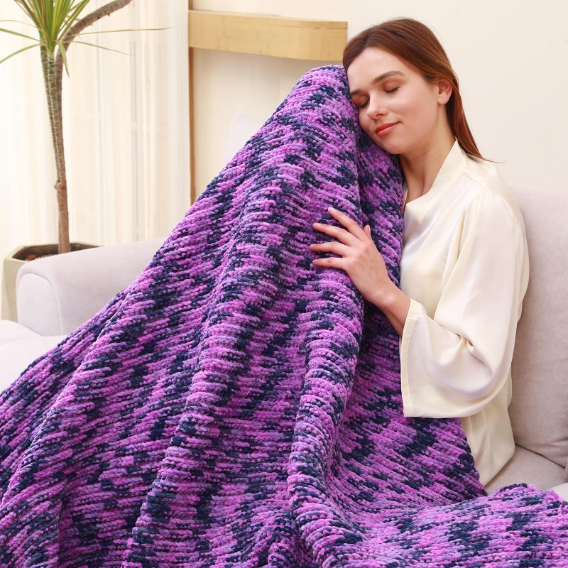 Knyteruna #6 Super Bulky Blanket Yarn for Crocheting - 4 Skeins(Each 10.5oz/300g, 220yds/201m), Chunky Chenille Thick Plush Big Soft Yarn for Crocheting Knitting Blankets, Multi Purple - Image 5