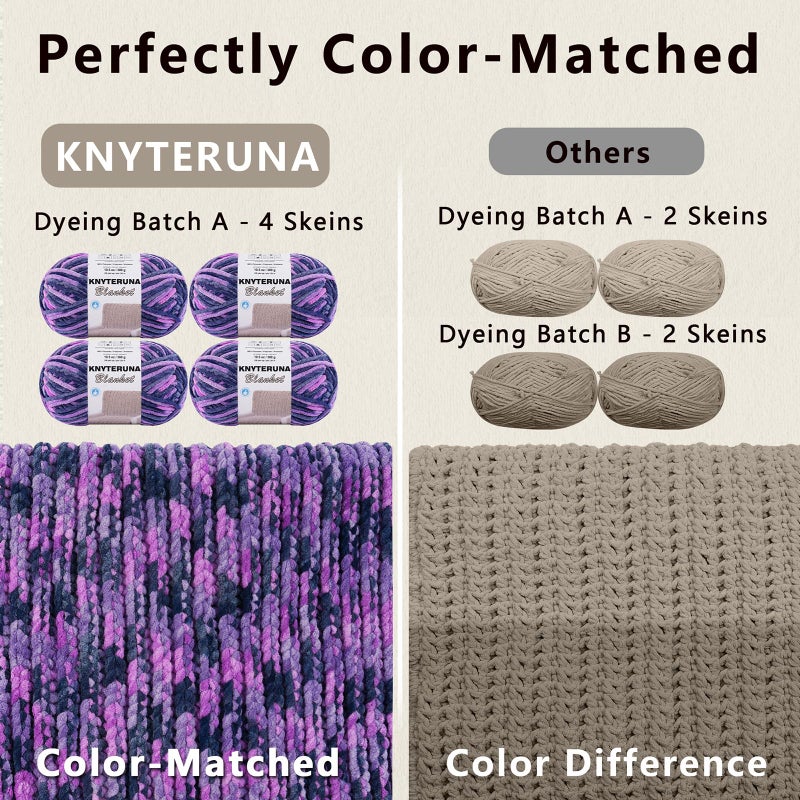 Knyteruna #6 Super Bulky Blanket Yarn for Crocheting - 4 Skeins(Each 10.5oz/300g, 220yds/201m), Chunky Chenille Thick Plush Big Soft Yarn for Crocheting Knitting Blankets, Multi Purple - Image 3