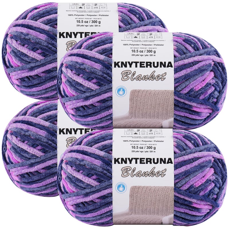 Knyteruna #6 Super Bulky Blanket Yarn for Crocheting - 4 Skeins(Each 10.5oz/300g, 220yds/201m), Chunky Chenille Thick Plush Big Soft Yarn for Crocheting Knitting Blankets, Multi Purple - Image 1