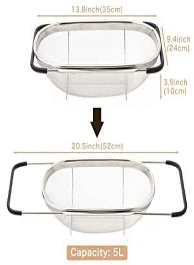 ULTRAZON Sink Colander Strainer Basket with Rubber Grip, 6 Quart Stainless Steel Vegtable Fruit Colanders Strainers with Steady Base, Expandable Metal Strainer for Kitchen Sink. - Image 2