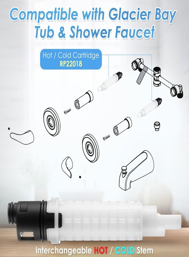 Dreyoo Hot or Cold Shower Cartridge Compatible with RP22018, Stem Replacement Compatible with Glacier Bay Tub & Shower Faucet, for 2 Handle Faucets, 2 Pack - Image 4