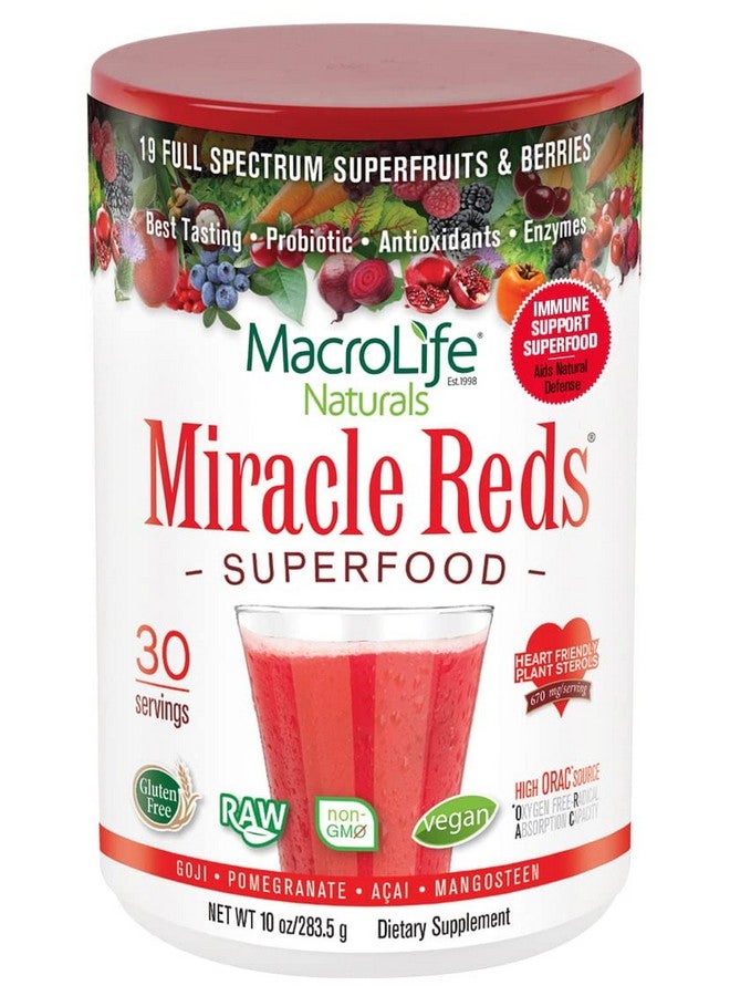 MacroLife Naturals Miracle Reds Superfood Supplement Powder Antioxidants Polyphenols Enzymes Probiotics Raw Nongmo Organic Vegan Gluten & Dairy Free 10Oz (30 Servings) - Image 1