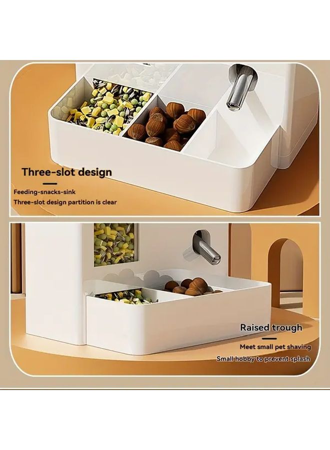 White 3 Compartment Small Pet Feeder And Waterer All In One Design Multi Functional Hamster And Rabbit Feeding Bowl - Image 4