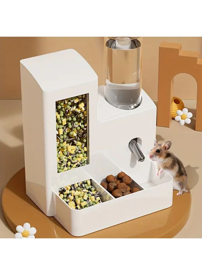 White 3 Compartment Small Pet Feeder And Waterer All In One Design Multi Functional Hamster And Rabbit Feeding Bowl - Image 3