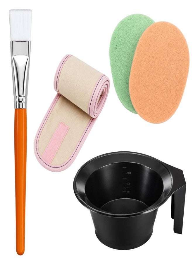 Onward Facial Brush Bowl Kit, 2 Face Cleaning Sponges, Facial Headband | Beauty Salon Spa Professional Styling Hair Dye Color Mixing Bowl, Face Pack Brush, Makeup Puff, Face Wash Headband Women (Wooden Brush,Bowl,Sponge,Headband) - Image 1