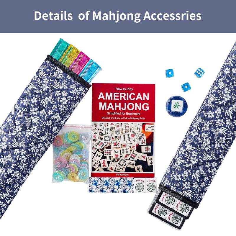 GUSTARIA American Mahjong Set,166 Premium Acrylic Tiles with Blue Prints, 4 All-in-One Color Rack/Pushers, Complete Mahjong Game Set with Floral Blue Carrying Bag - Image 3