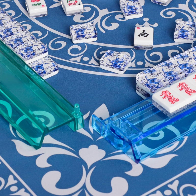 GUSTARIA American Mahjong Set,166 Premium Acrylic Tiles with Blue Prints, 4 All-in-One Color Rack/Pushers, Complete Mahjong Game Set with Floral Blue Carrying Bag - Image 5
