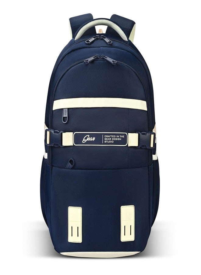 Gear Elegant 19"/35L Large Water Resistant School Bag | Casual Backpack | Daypack | Travel Backpack | Kids Bag for Boys/Girls (Navy - Beige) - Image 1