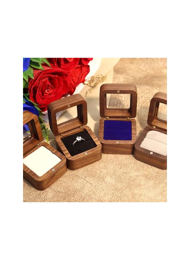 The Bros Jewelry Box Organizer, Proposal Ring Box, Square Walnut Jewelry Box, Single Slot Ring Box for Proposal, Wedding, Gift and Jewelry Storage - Walnut  - Image 4