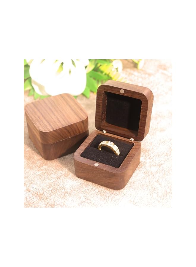The Bros Jewelry Box Organizer, Proposal Ring Box, Square Walnut Jewelry Box, Single Slot Ring Box for Proposal, Wedding, Gift and Jewelry Storage - Walnut  - Image 3