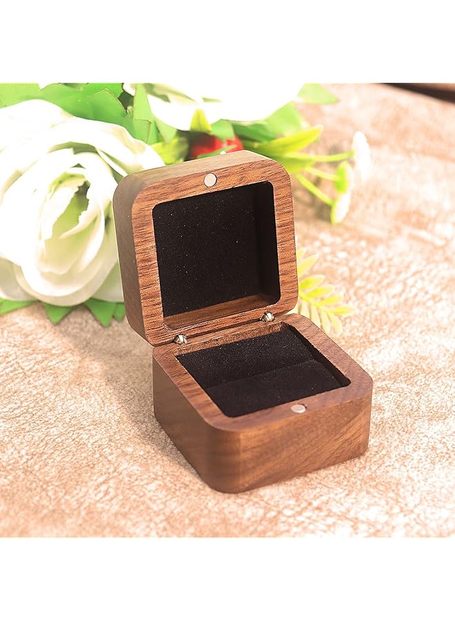 The Bros Jewelry Box Organizer, Proposal Ring Box, Square Walnut Jewelry Box, Single Slot Ring Box for Proposal, Wedding, Gift and Jewelry Storage - Walnut  - Image 1