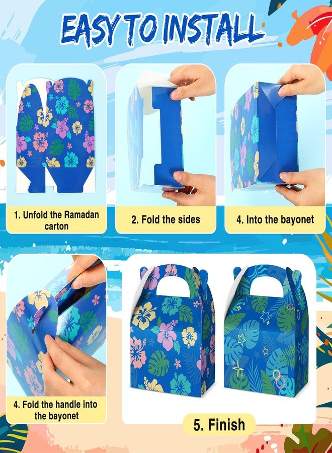 Engrowtic 16 Pcs Hawaiian Party Favor Boxes Blue Cartoon Party Paper Treat Gable Gift Boxes Summer Hawaiian Luau Tropical Candy Treat Bag for Hawaii Tropical Birthday Supplies - Image 3