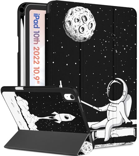 Wazzasoft for iPad A16 Case 2025 for iPad 10th Generation Case Cute Women Girls Kids Teens Astronaut Design Unique with Pencil Holder Auto SleepWake Tablet Cover for Apple 1110 109 Inch - Image 1