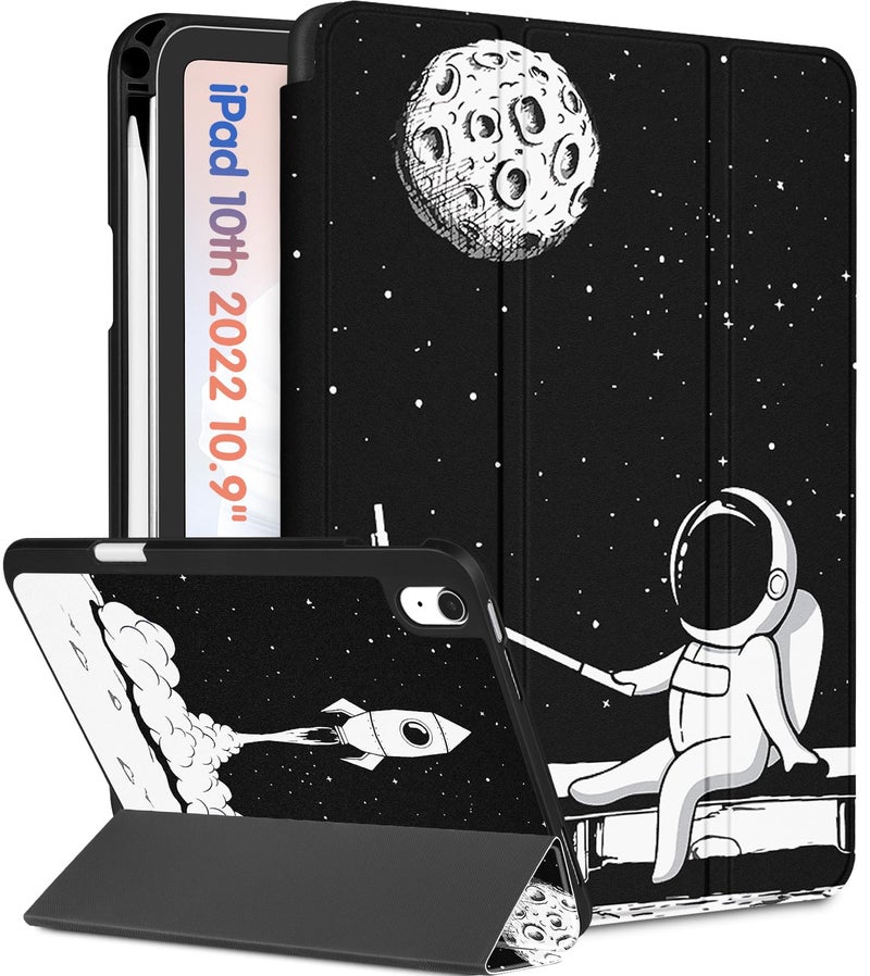 Wazzasoft for iPad A16 Case 2025 for iPad 10th Generation Case Cute Women Girls Kids Teens Astronaut Design Unique with Pencil Holder Auto SleepWake Tablet Cover for Apple 1110 109 Inch - Image 2