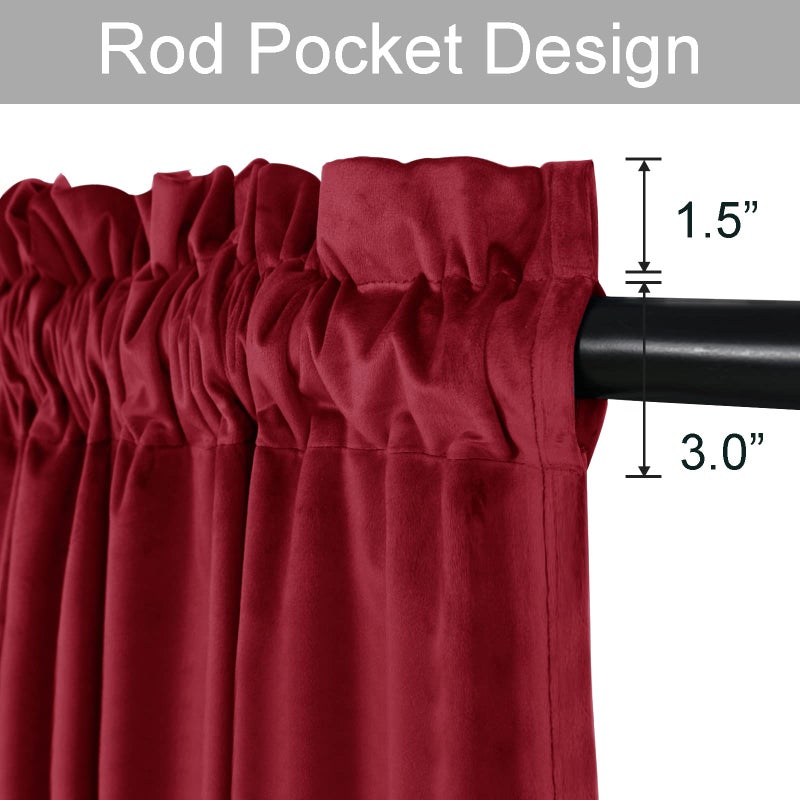 JIUZHEN Wine Red Velvet Curtains 84 inches for Living Room - Privacy Protect Room Darkening Rod Pocket Thick Velvet Window Drapes for Bedroom/Dining Room  Set of 2 with Tiebacks  W42 x L84 inches - Image 2