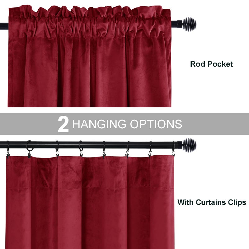 JIUZHEN Wine Red Velvet Curtains 84 inches for Living Room - Privacy Protect Room Darkening Rod Pocket Thick Velvet Window Drapes for Bedroom/Dining Room  Set of 2 with Tiebacks  W42 x L84 inches - Image 3
