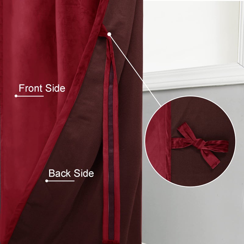 JIUZHEN Wine Red Velvet Curtains 84 inches for Living Room - Privacy Protect Room Darkening Rod Pocket Thick Velvet Window Drapes for Bedroom/Dining Room  Set of 2 with Tiebacks  W42 x L84 inches - Image 4