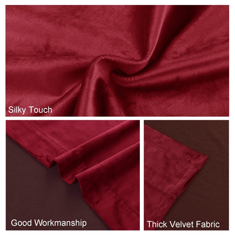 JIUZHEN Wine Red Velvet Curtains 84 inches for Living Room - Privacy Protect Room Darkening Rod Pocket Thick Velvet Window Drapes for Bedroom/Dining Room  Set of 2 with Tiebacks  W42 x L84 inches - Image 5