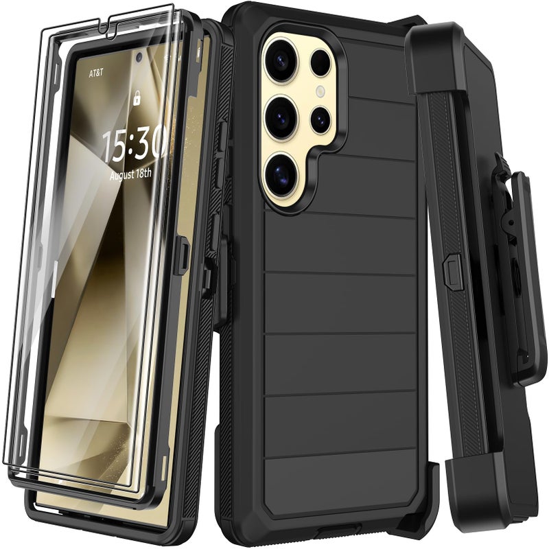 KECAI for Samsung Galaxy S24 Ultra Case with Belt Clip Holster & Kickstand,2X Screen Protector,Heavy Duty Shockproof Drop Protection Military Grade Full Body Rugged Phone Cover (6.8") (Black) - Image 1
