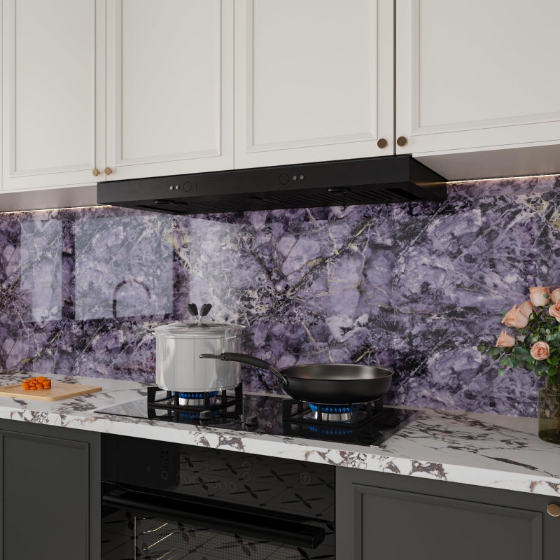 VaryFloral Purple Gold Black Marble Contact Paper Peel and Stick Countertops for Kitchen Violet Glossy Marble Granite Wallpaper Vinyl Wrap for Table Desk Self Adhesive Counter Top Cover 11.8"x118" - Image 3