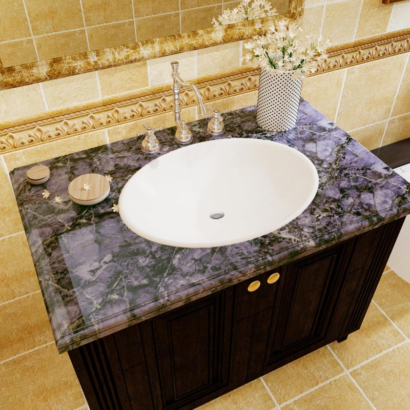 VaryFloral Purple Gold Black Marble Contact Paper Peel and Stick Countertops for Kitchen Violet Glossy Marble Granite Wallpaper Vinyl Wrap for Table Desk Self Adhesive Counter Top Cover 11.8"x118" - Image 4