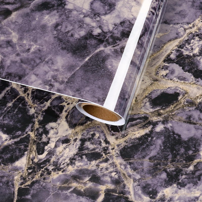 VaryFloral Purple Gold Black Marble Contact Paper Peel and Stick Countertops for Kitchen Violet Glossy Marble Granite Wallpaper Vinyl Wrap for Table Desk Self Adhesive Counter Top Cover 11.8"x118" - Image 1