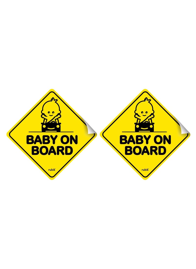 Rubik Baby on Board Car Sign Self Adhesive Sticker, 2pcs Reflective Kids Safety Warning Cute Design for Car Bumper Rear Window Universal Fit 12x12cm  - Image 1
