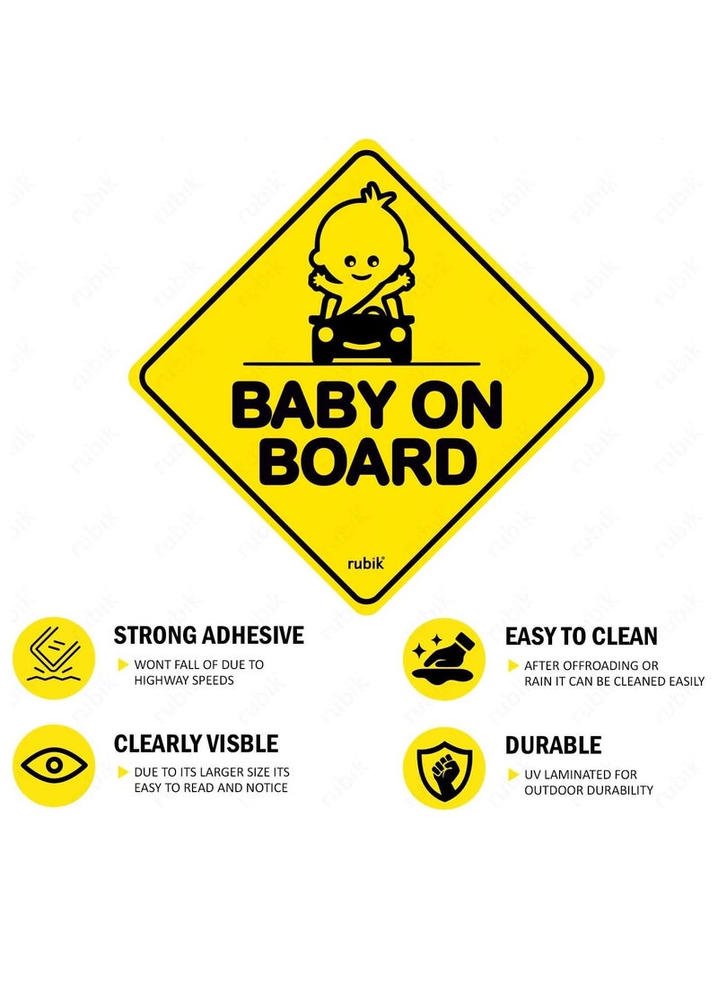 Rubik Baby on Board Car Sign Self Adhesive Sticker, 2pcs Reflective Kids Safety Warning Cute Design for Car Bumper Rear Window Universal Fit 12x12cm  - Image 5