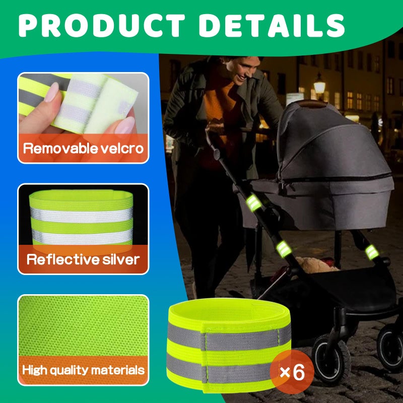 HAVANSIDY 6-Pack of Reflective Bands for Strollers, High Visibility Elastic Reflectors with Velcro Fastening for Walking at Night, Durable Baby Stroller Lights and Reflective Gear for Kids - Image 2
