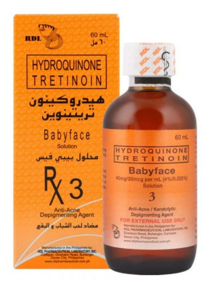 RDL Papaya Milk Soap Hydroquinone Tretinoin Babyface Solution RX3 Anti-Acne Depigmenting Agent 60 ML  - Image 1